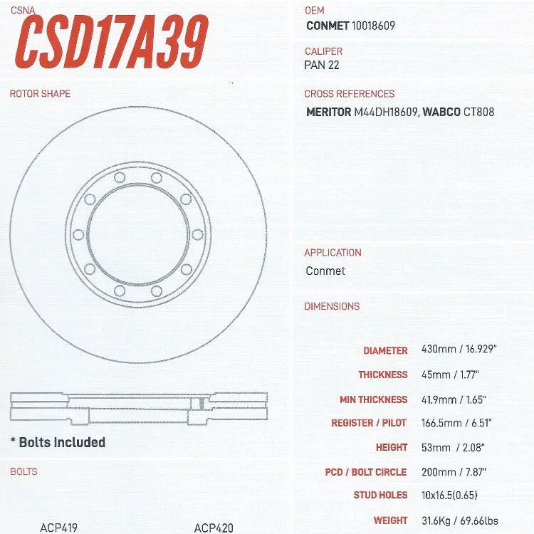CSD17A39 Air Disc Brake Rotor Wabco Pan 22