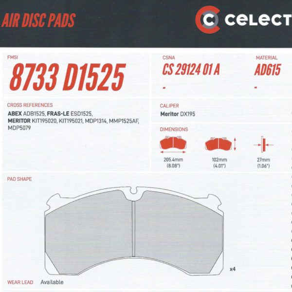 Celect CS2912401A Brake Pad