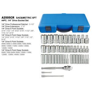 KT Pro Drive Socket Set, 44 Pieces, 1/4" SAE & Metric (A2505CR)