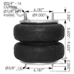 Automann ABSP2B22RB-7555 Air Spring, Double Convoluted