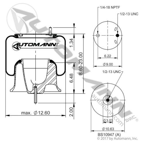 Automann AB1DF23-A999 Air Spring, Rolling Lobe (68208, AS9759, A16-18335-000) - Image 2
