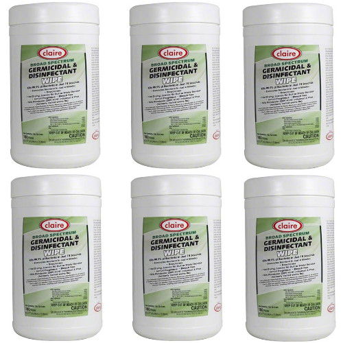 Claire Broad Spectrum Germicidal and Disinfectant Wipes, 6- Pack of 180 Wipes per Tub (C-989)