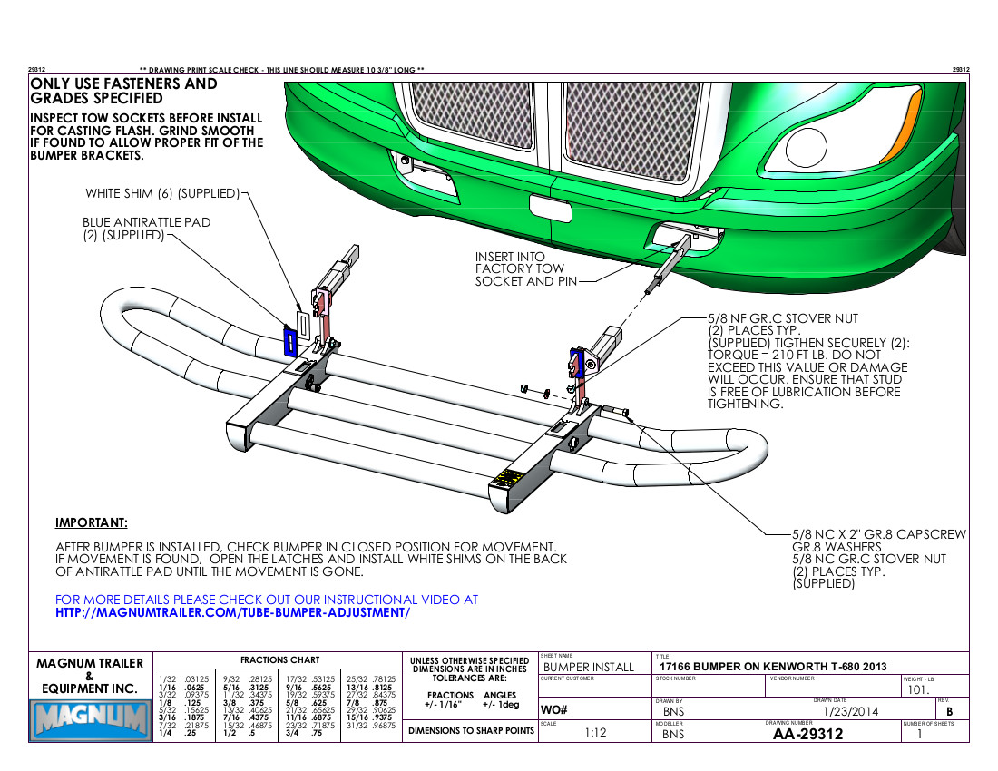 Kenworth T680 Grille Guard, Front Bumper, Polished (Peterbilt 579)(2013-2021)(Magnum 17166) - Image 4