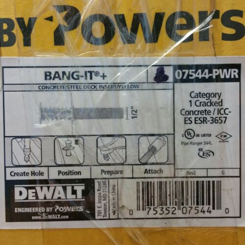 DeWalt 1/2" Bang-It Concrete Insert, Steel Deck Inserts Yellow (89 Units) (07544-PWR) - Image 2