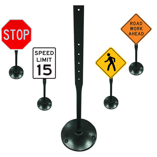 Sign Base with Post, 51" Tall, Heavy Duty Rigid Steel, Portable Sign Kit, Steel Base (Lyle 100001)