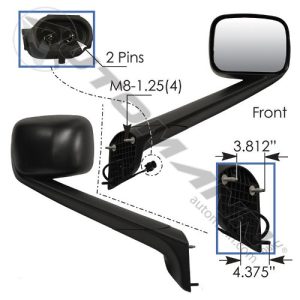 Automann 563.46092 Hood Mount Mirror, RH, Black for Freightliner