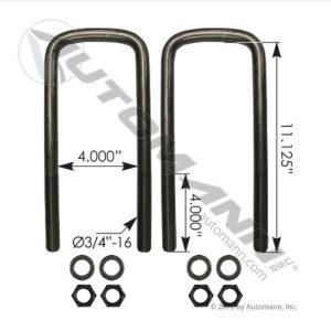 Automann AUBK8854-111 U-Bolt Kit, 3/4 X 4 X 11-1/8in, Semi Round