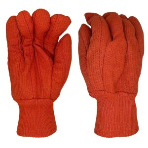 Hi-Vis Orange Corded Cotton Work Gloves, Large Reinforced 20 oz Double Palm,Knit Wrist and Straight Thumb OC020-TC (12 Pair)